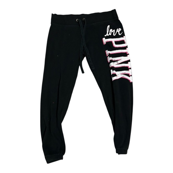 PINK Victoria's Secret Pants - PINK Victoria's Secret Black Joggers with Pink Lettering